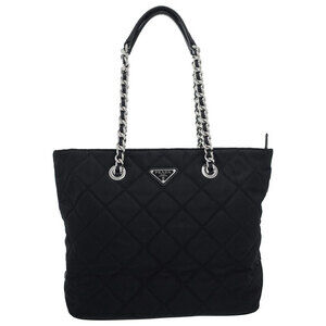 Prada Tessuto Impuntu Quilted Nylon Chain Tote Bag Black